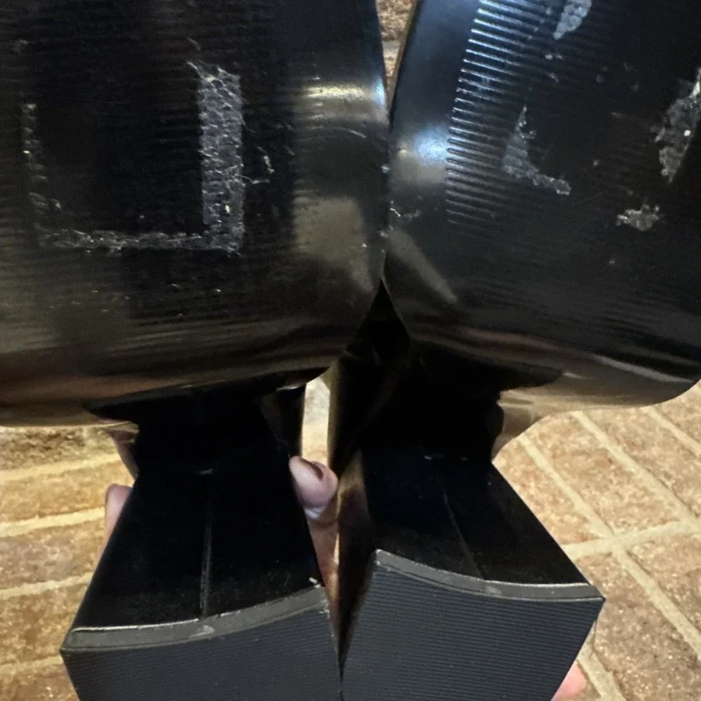Steve Madden Izabelle Black Square Toe Platform Block Heel Ankle Boots Sz 6.5